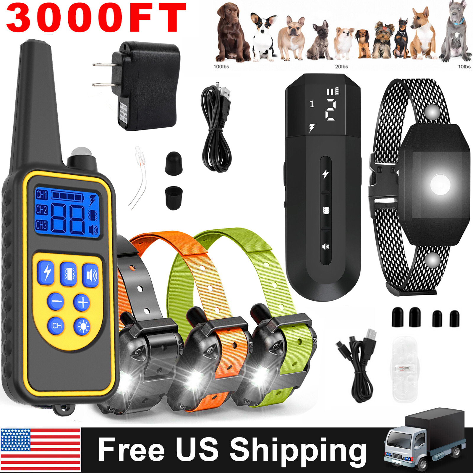 Electric Training Dogs Pet E-Collar Obedience Rechargeable Remote Anti Bark LCD