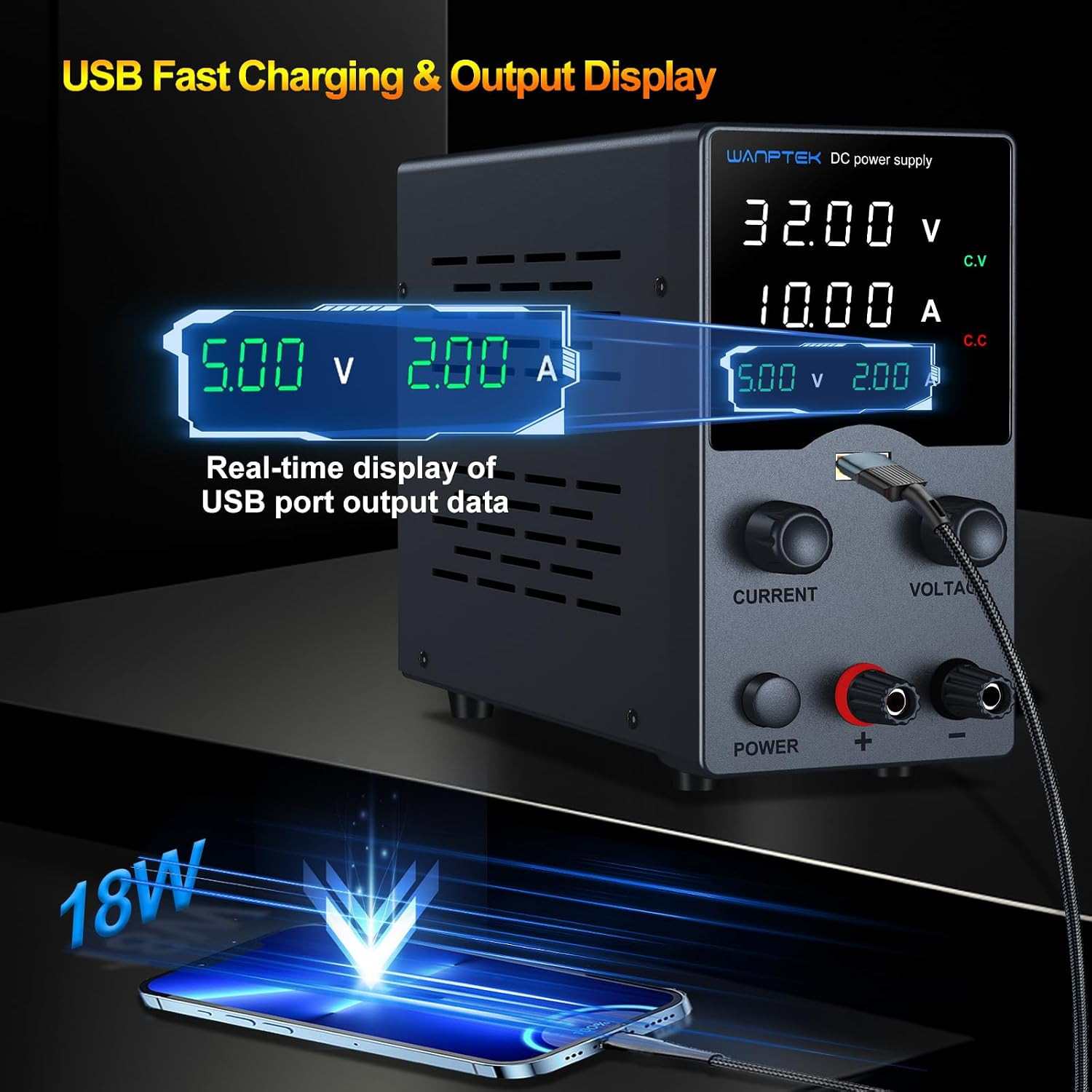 WANPTEK DC Power Supply Variable 30V 10A, Adjustable Bench Power Supply with Pre