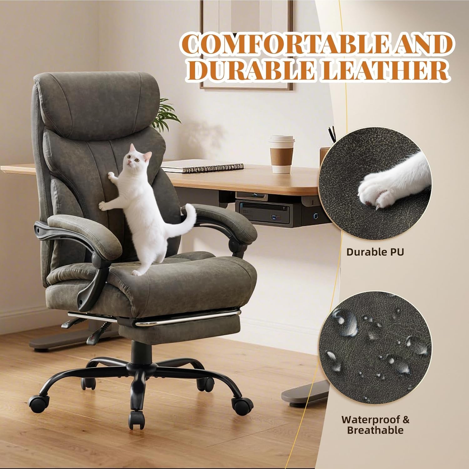 500lbs Big and Tall Office Chair with Footrest Wide Ergonomic Computer Chair