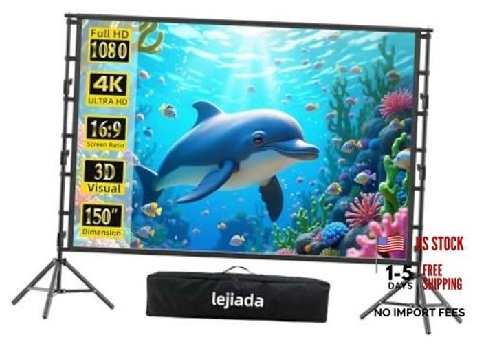 Giant 150 inch Portable Projector Screen with Dual Stand, 4K HD Screen-150ST