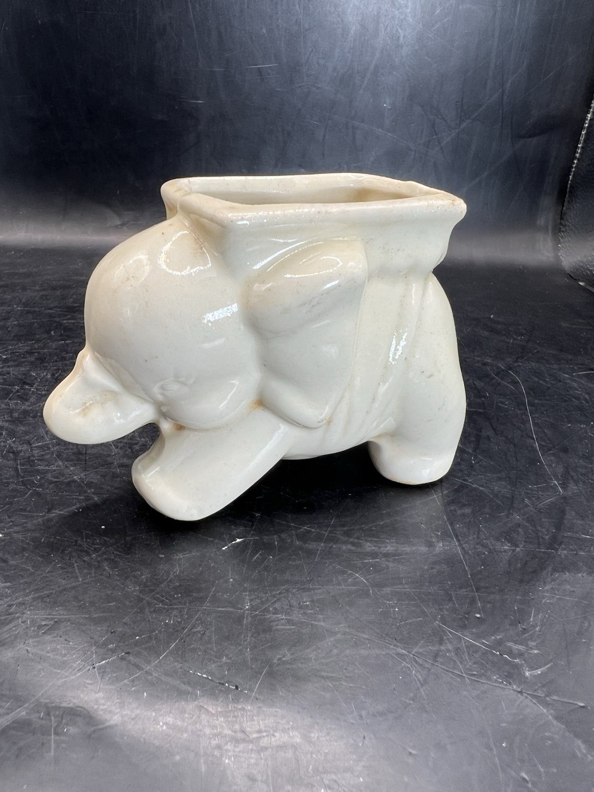 Vintage Small White Elephant Planter 3” Tall READ