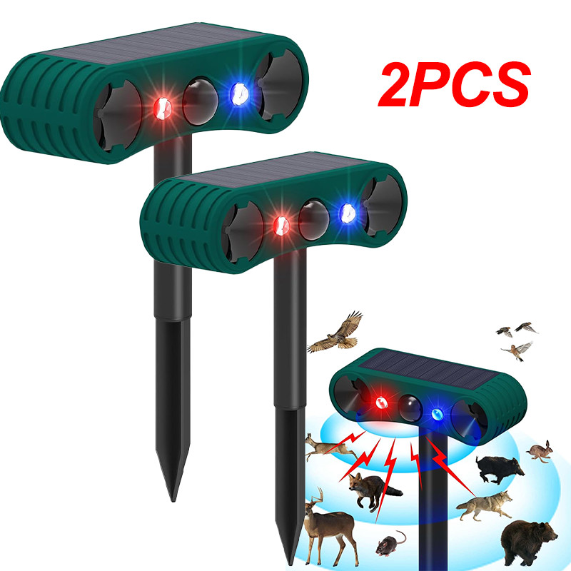 2 PCS Solar Outdoor Motion Sensor Alarm 2*130db Ultrasonic Siren with 4 Modes US