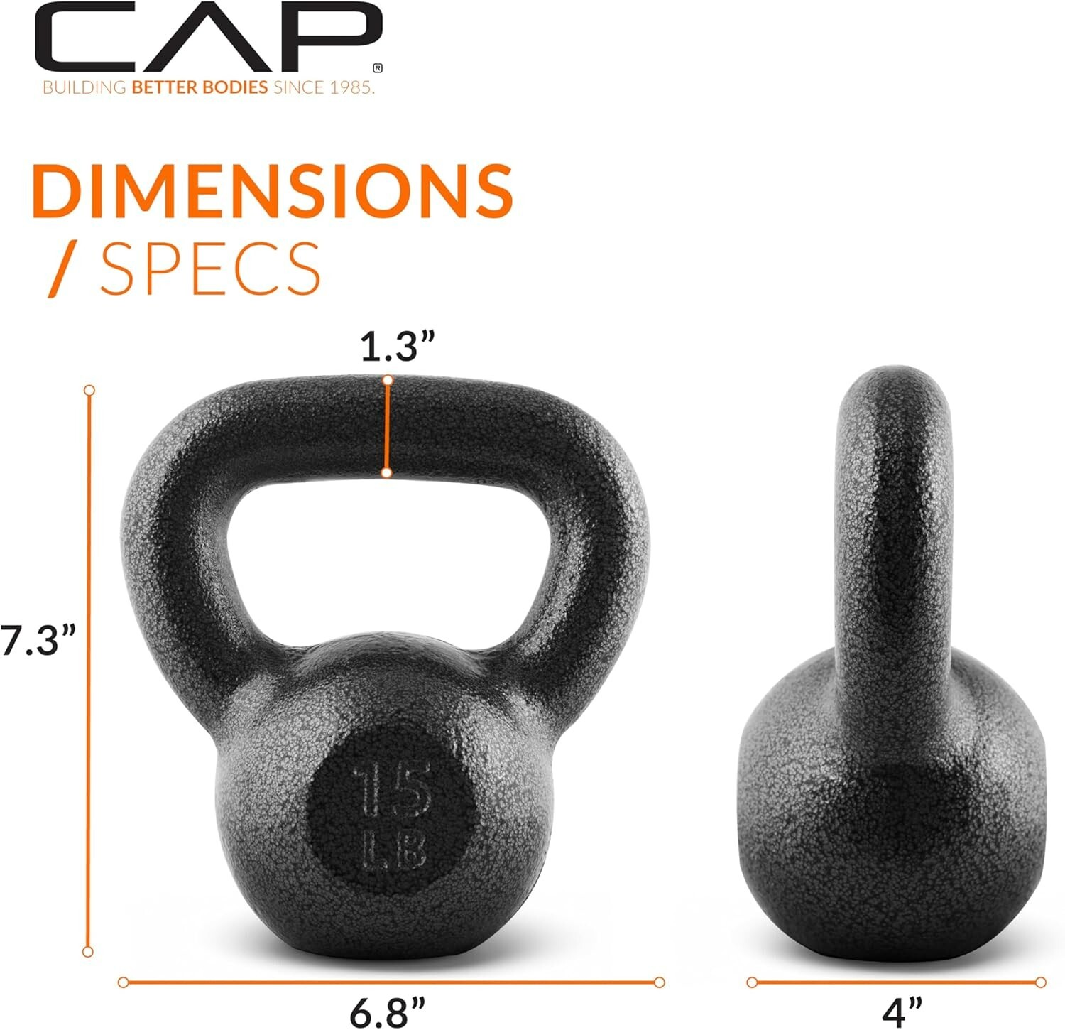 CAP Barbell Black Cast Iron Single Kettlebell, 15 LBS - Single , NEW