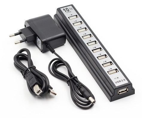 10-USB 2.0 Hubs with AC Power Computer Peripherals Supply Adapter For Portable