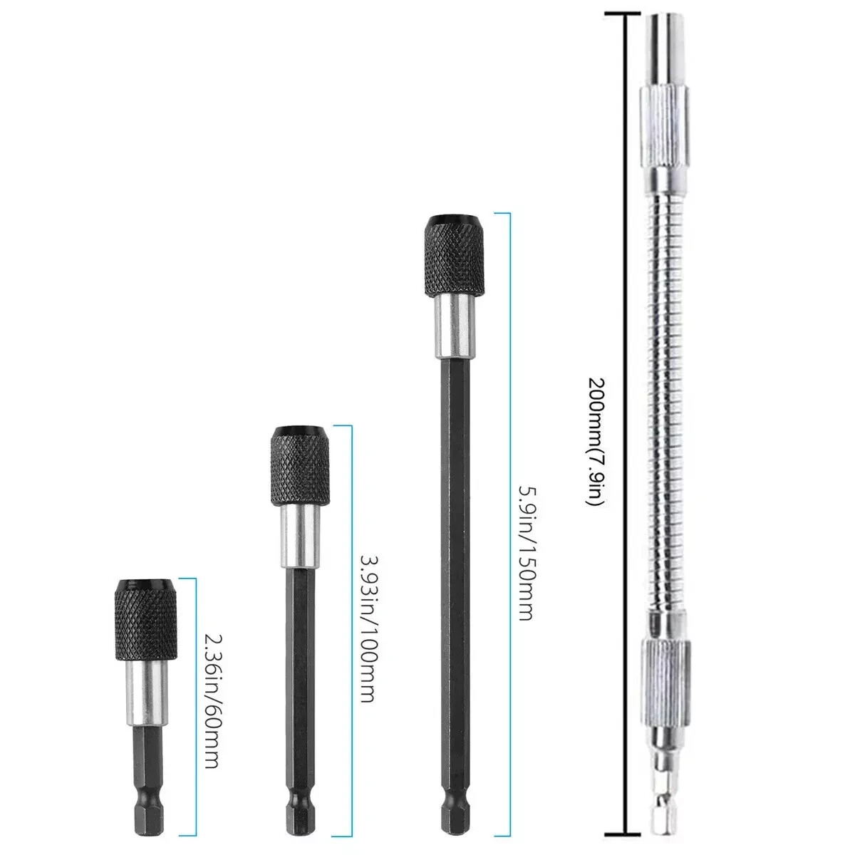 4PC Extension Screwdriver Drill Bit Flexible Shaft Holder Impact Driver Tool Set