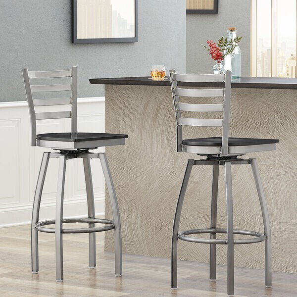 10 PACK Clear Coat Ladder Back Swivel Metal Restaurant Barstool With Black Wood