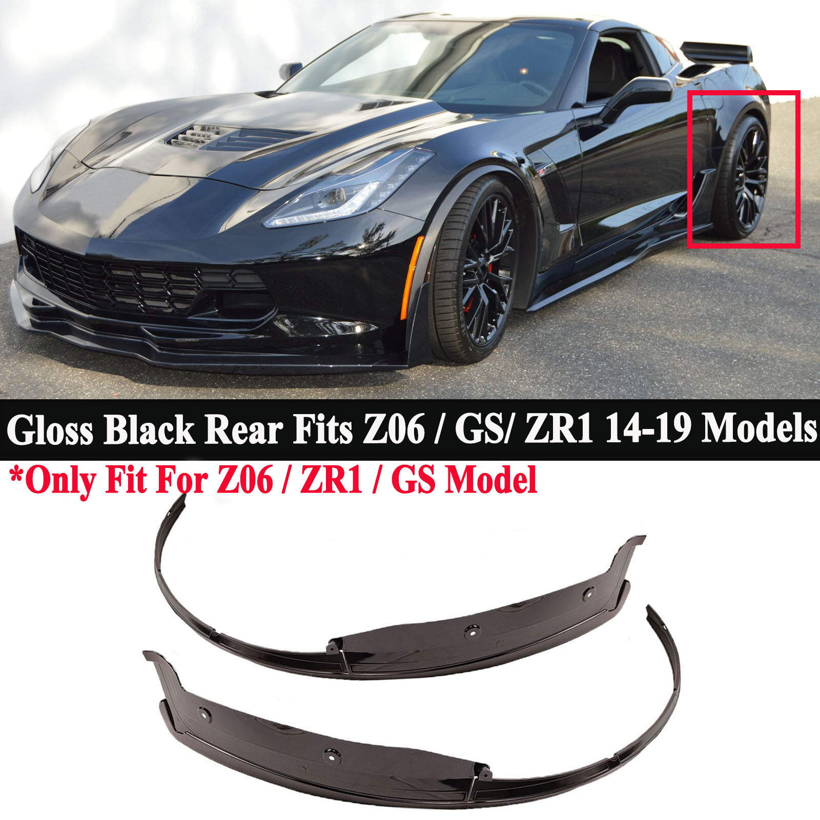 For Corvette C7 Z06 14-19 Gloss Black Rear Quarter Extension Wheel Fender Flares