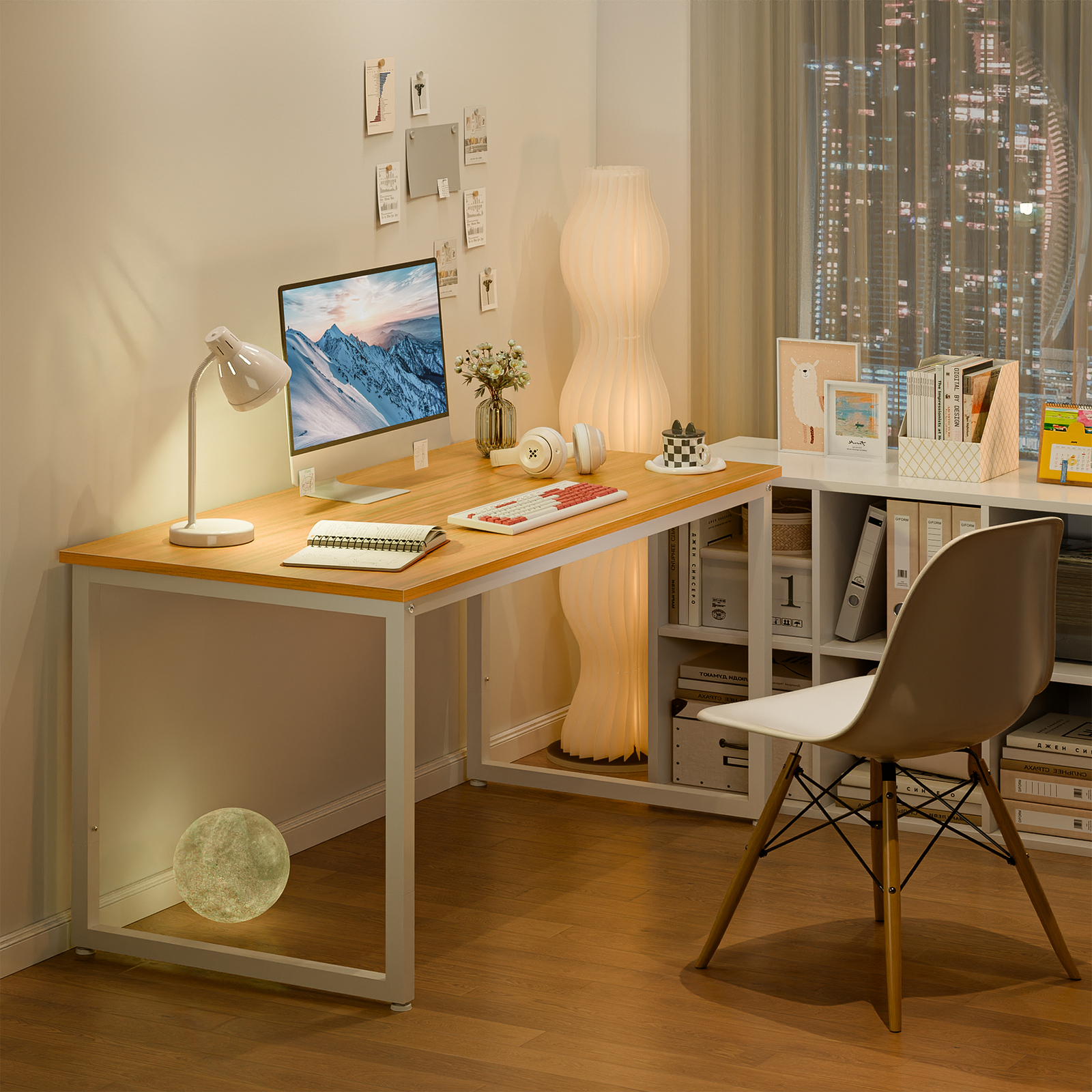 47" Modern Espresso Rectangular Dining Table Office Desk Computer Table, Natural