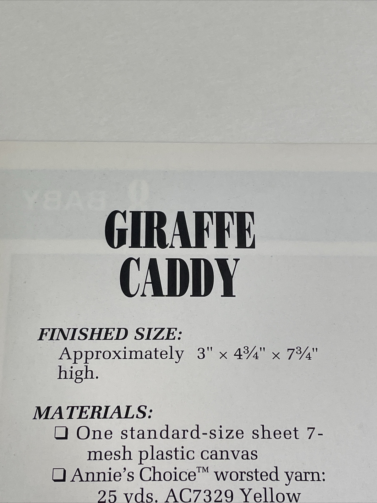 Giraffe Caddy Annie's Attic Plastic Canvas Pattern