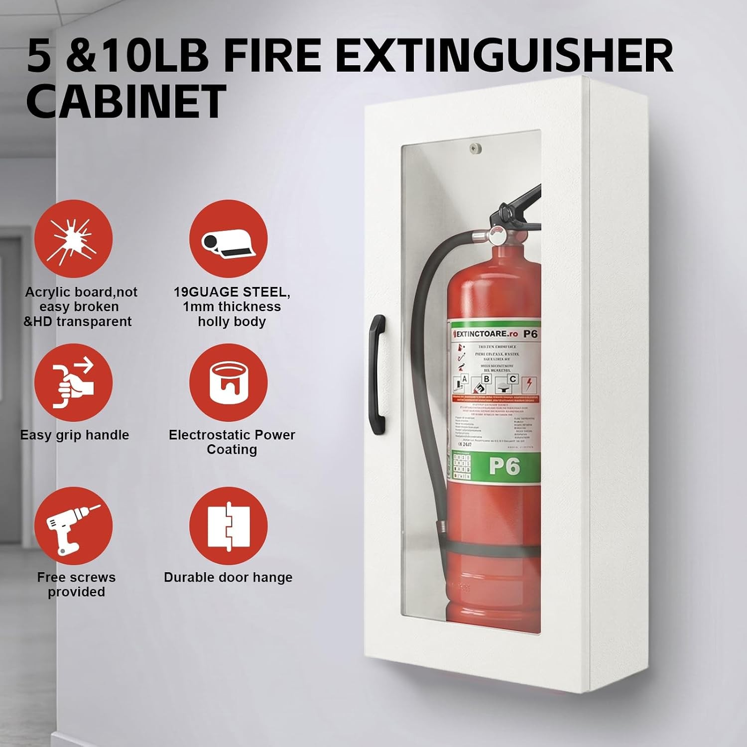Fire Extinguisher Cabinet Wall or Surface Mount, Red | 19-Gauge Galvanized Steel