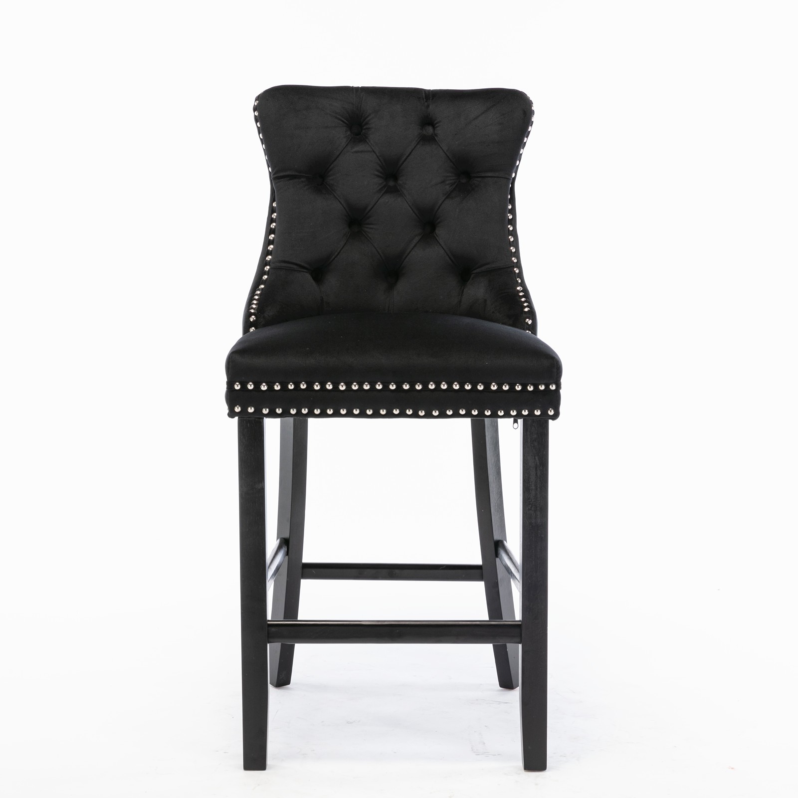Contemporary Velvet Upholstered Barstools with Button Tufted Decoration and Wo