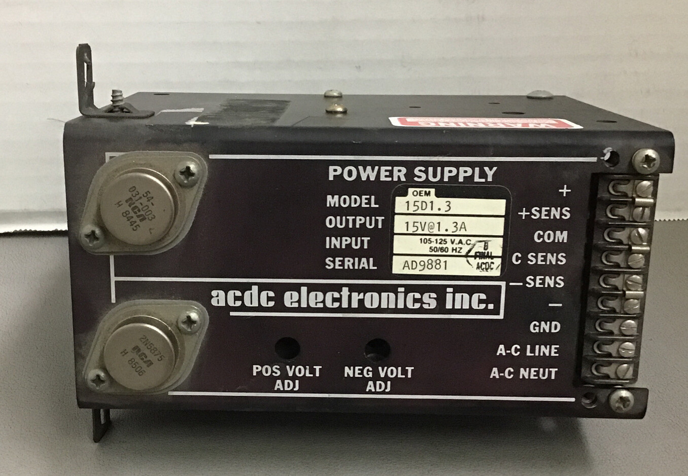 ACDC Electronics Model 15D1.3-1 Power Supply (b363)