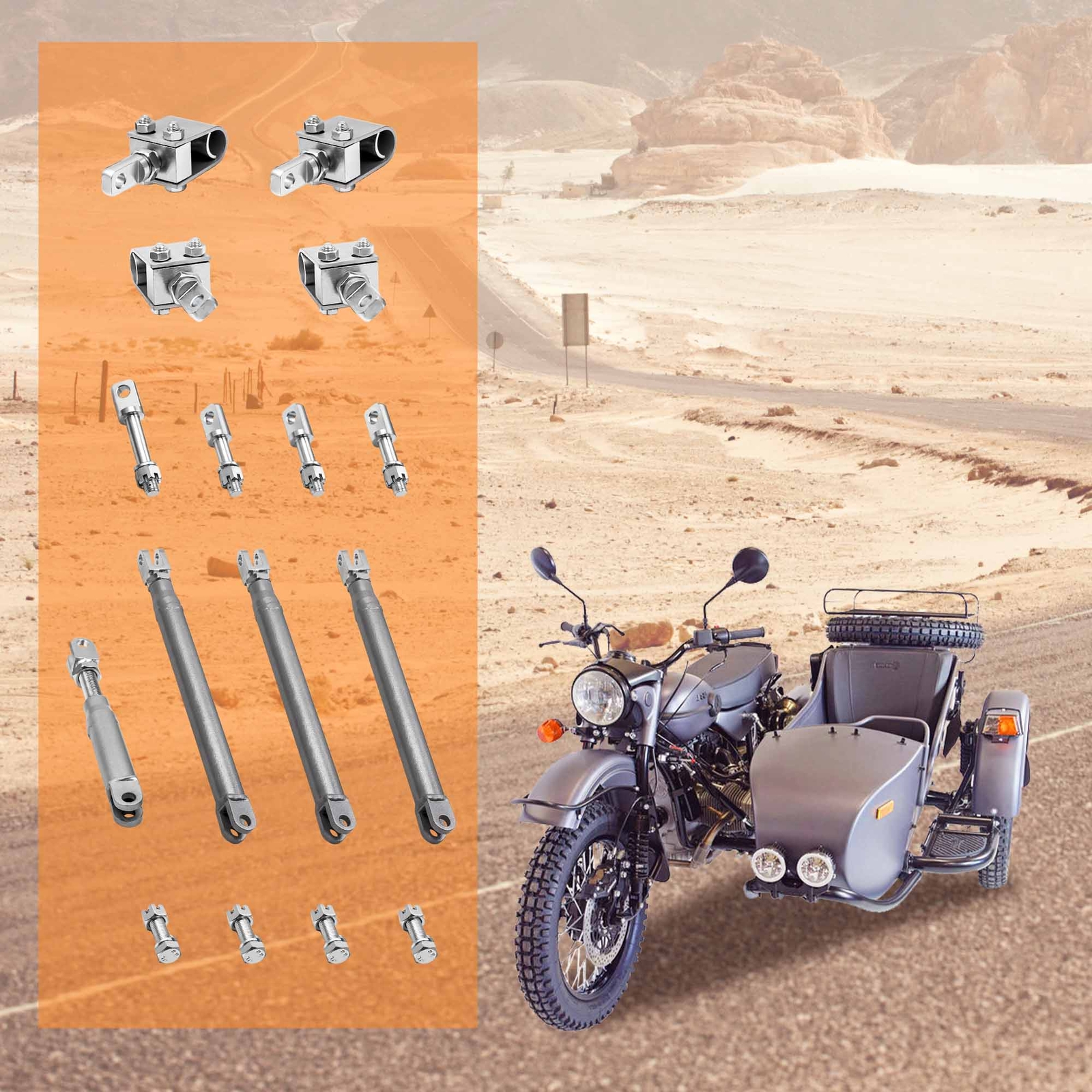 Sidecar Installation Kit U-Clamp Frame Mounts & I-Bolt Frame Mounts & Struts Kit