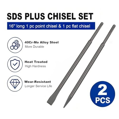16'' SDS Plus Chisel Set, 3/4'' Flat & Point Chisel with SDS Plus Shank,
