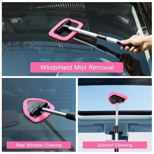 10pcs Windshield Cleaning Tool Inside Car Window Cleaner Wash Kit with 4 Pink