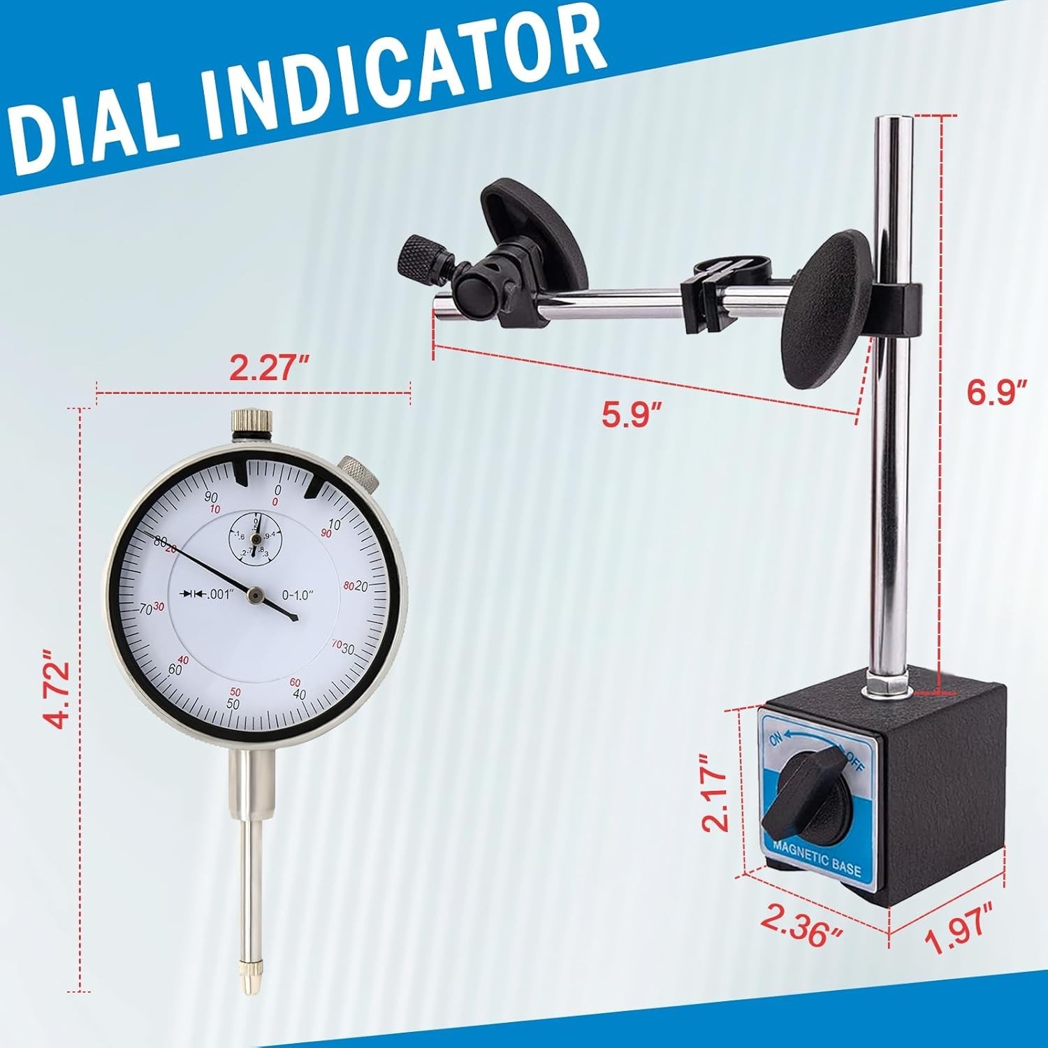 Dial Indicator with Magnetic Base and Point Precision Inspection Set, Dial I...