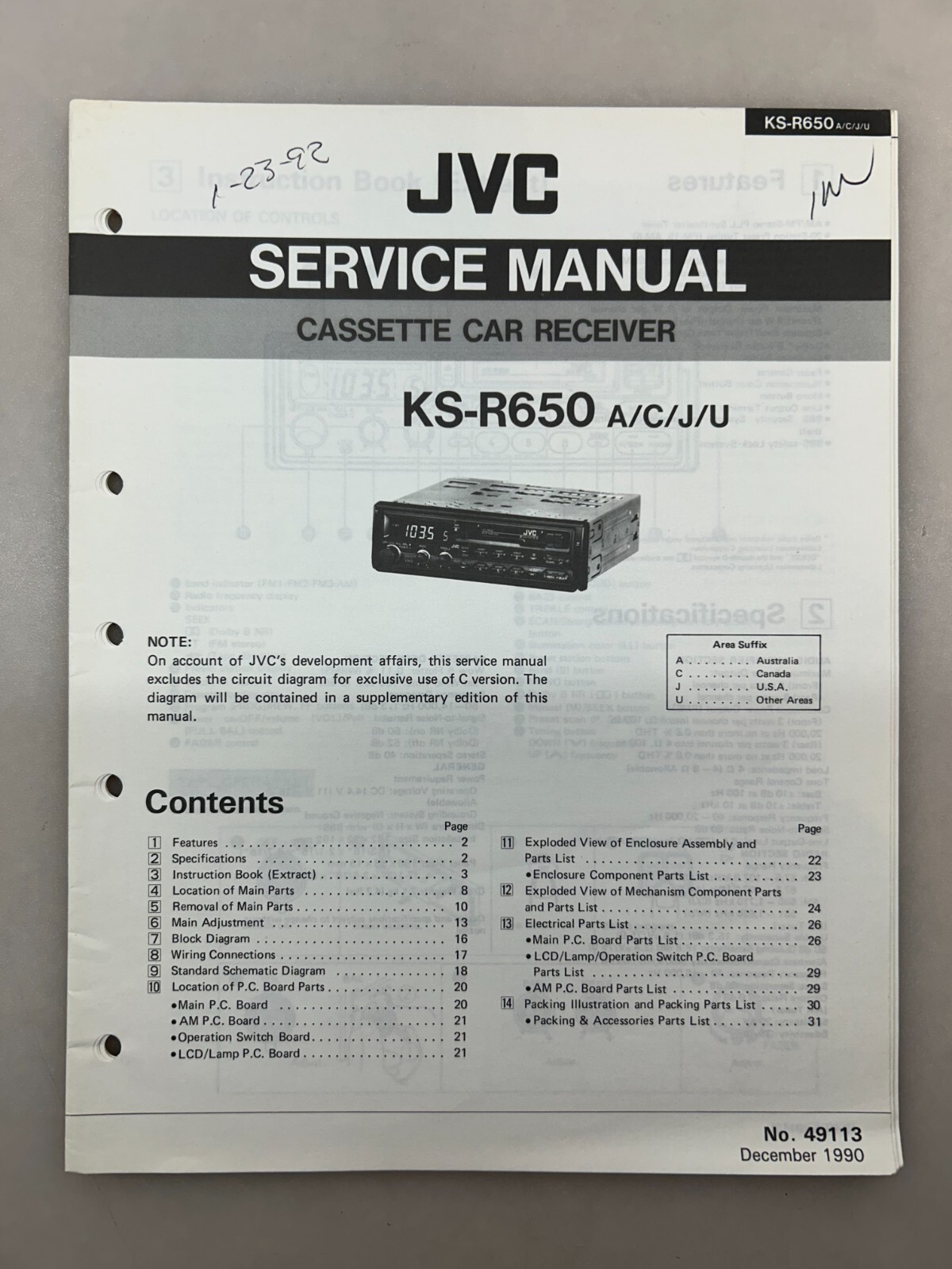 JVC KS-R650 Original Service Manual Free Shipping