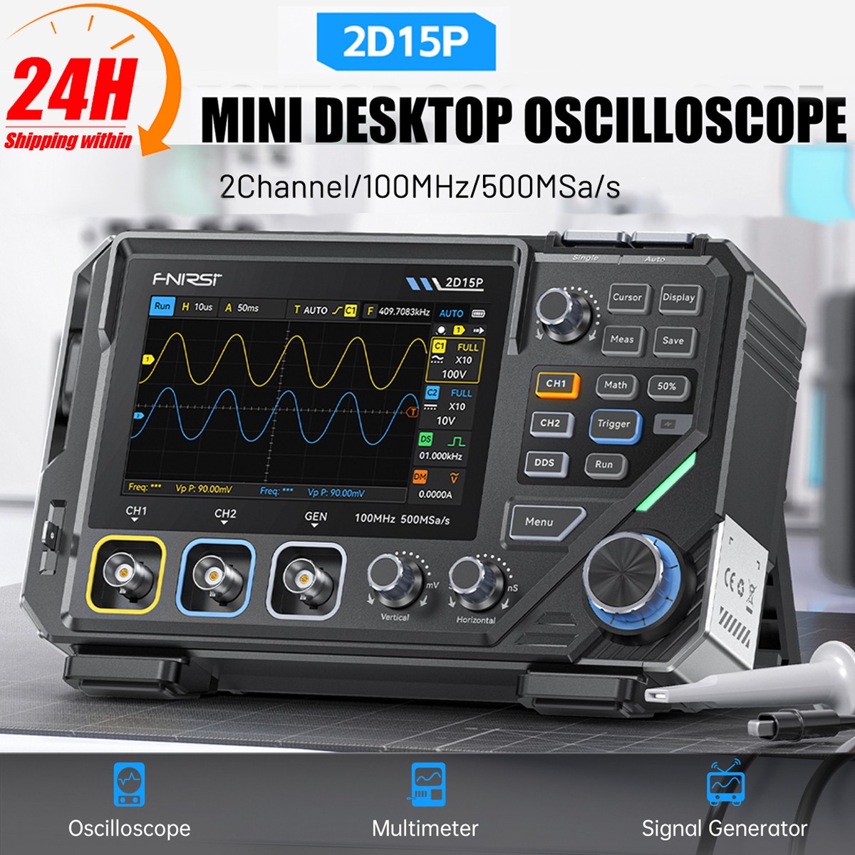 FNIRSI 2D15P Digital Multimeter Oscilloscope Signal Generator 100Mhz 500MSa/s
