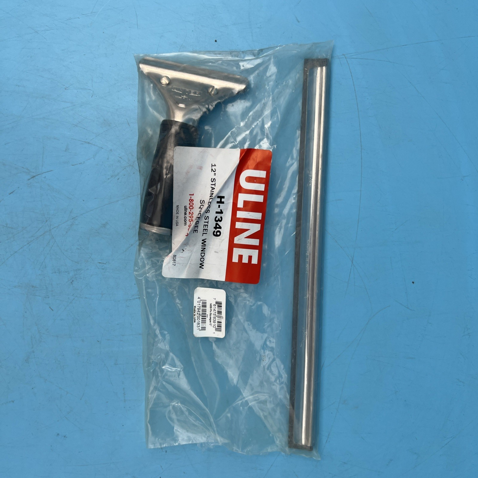 New - ULINE 12" Stainless Steel Window Squeegee Professional - H-1349 Black
