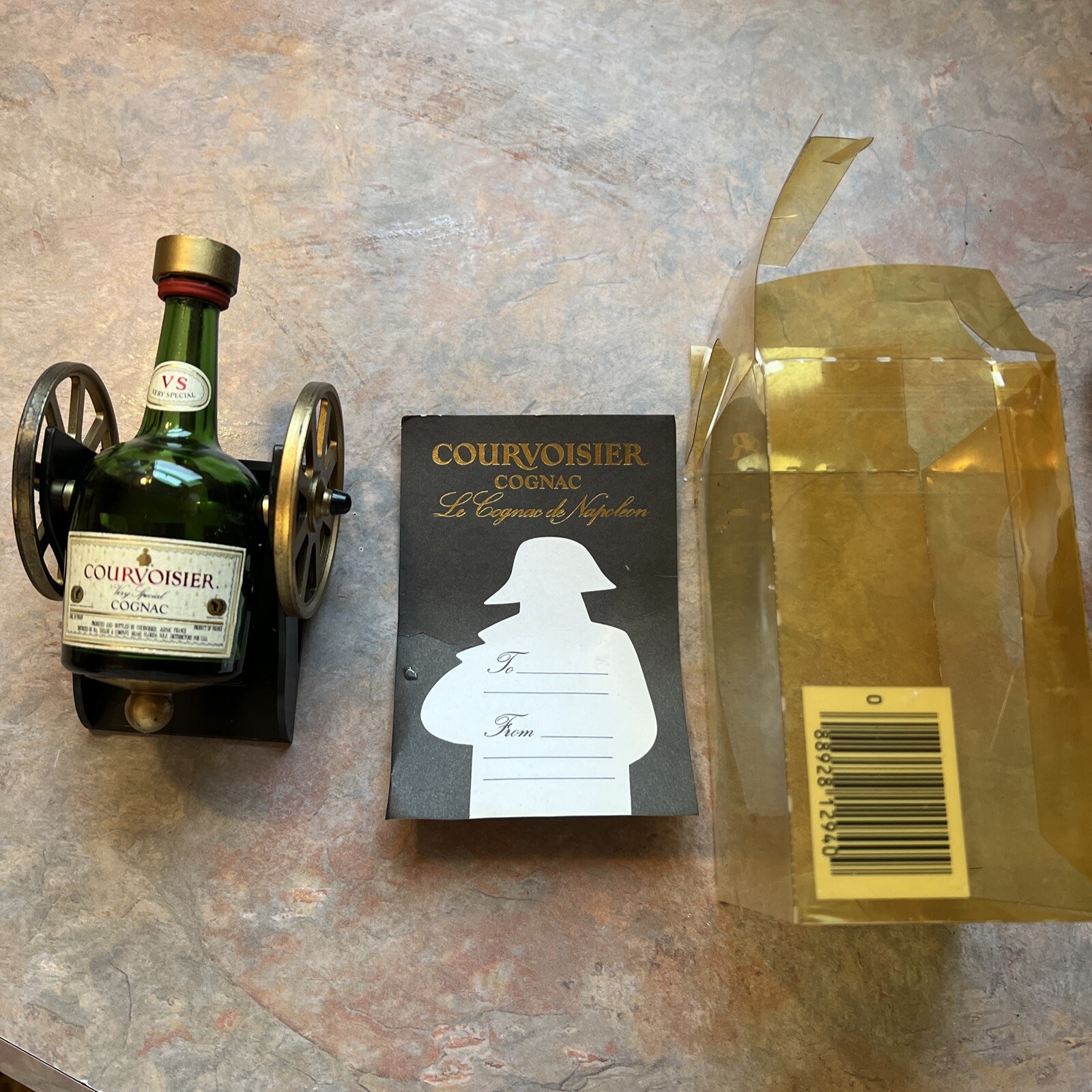 Vintage Courvoisier Cognac Brandy of Napoleon Cannon Bottle Holder Stand NIB