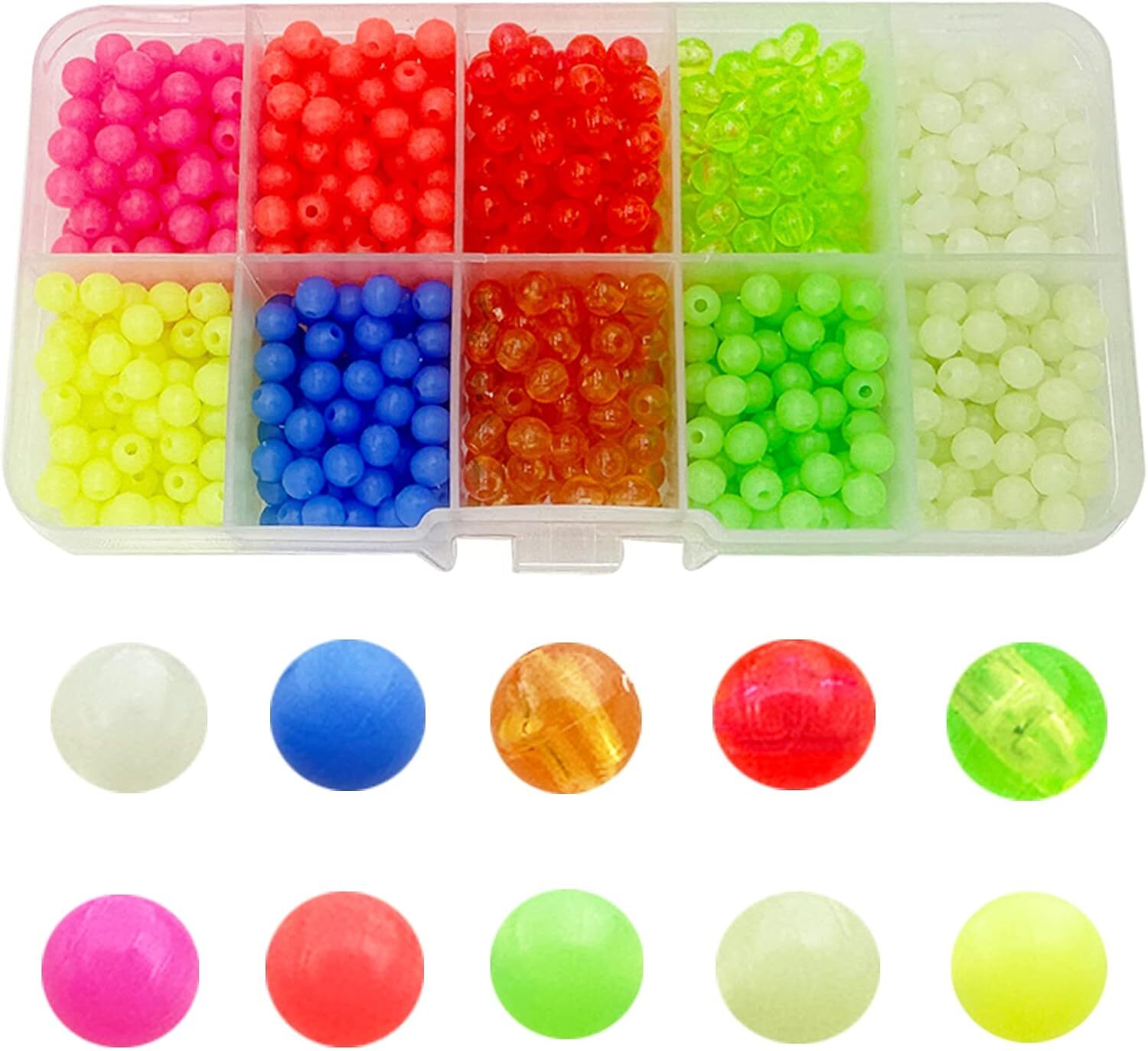 1000PCS 5mm Fishing Beads Accessories Set Mix 10 Colors Round Fishing Rig Bea...