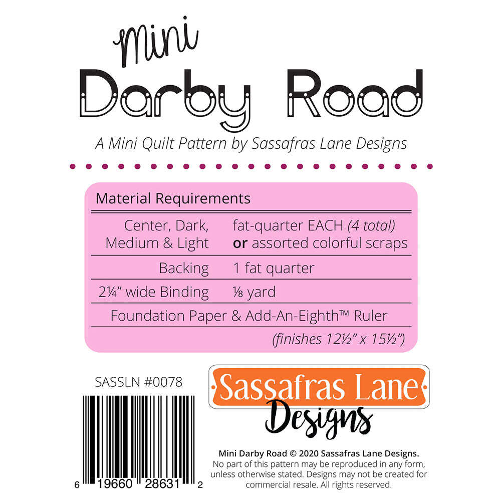 Sassafras Lane Designs Mini Darby Road Mini Quilt Pattern