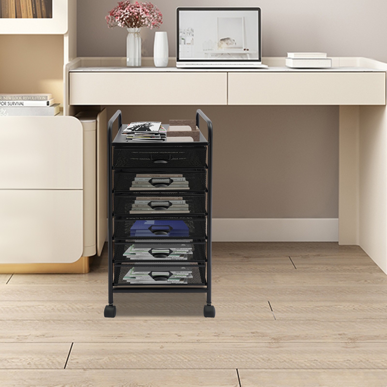 6-Tier File Organizer with Wheels, Modern Desktop Storage Solution 30×38×62cm