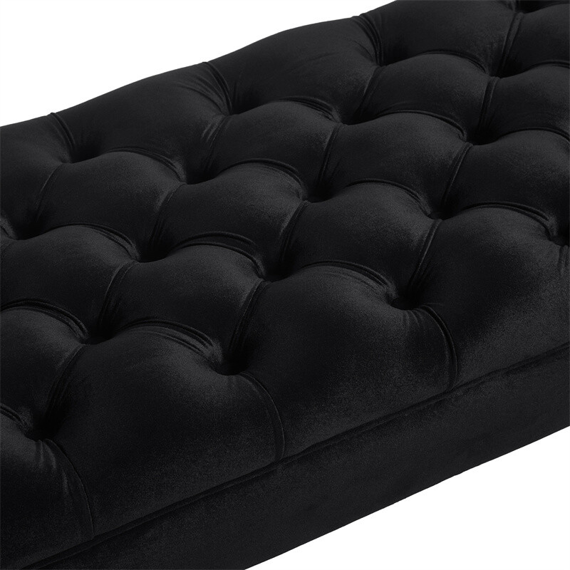 Black Velvet Upholstered Bed Bench with Tufted Button & Armrest Entryway Bench