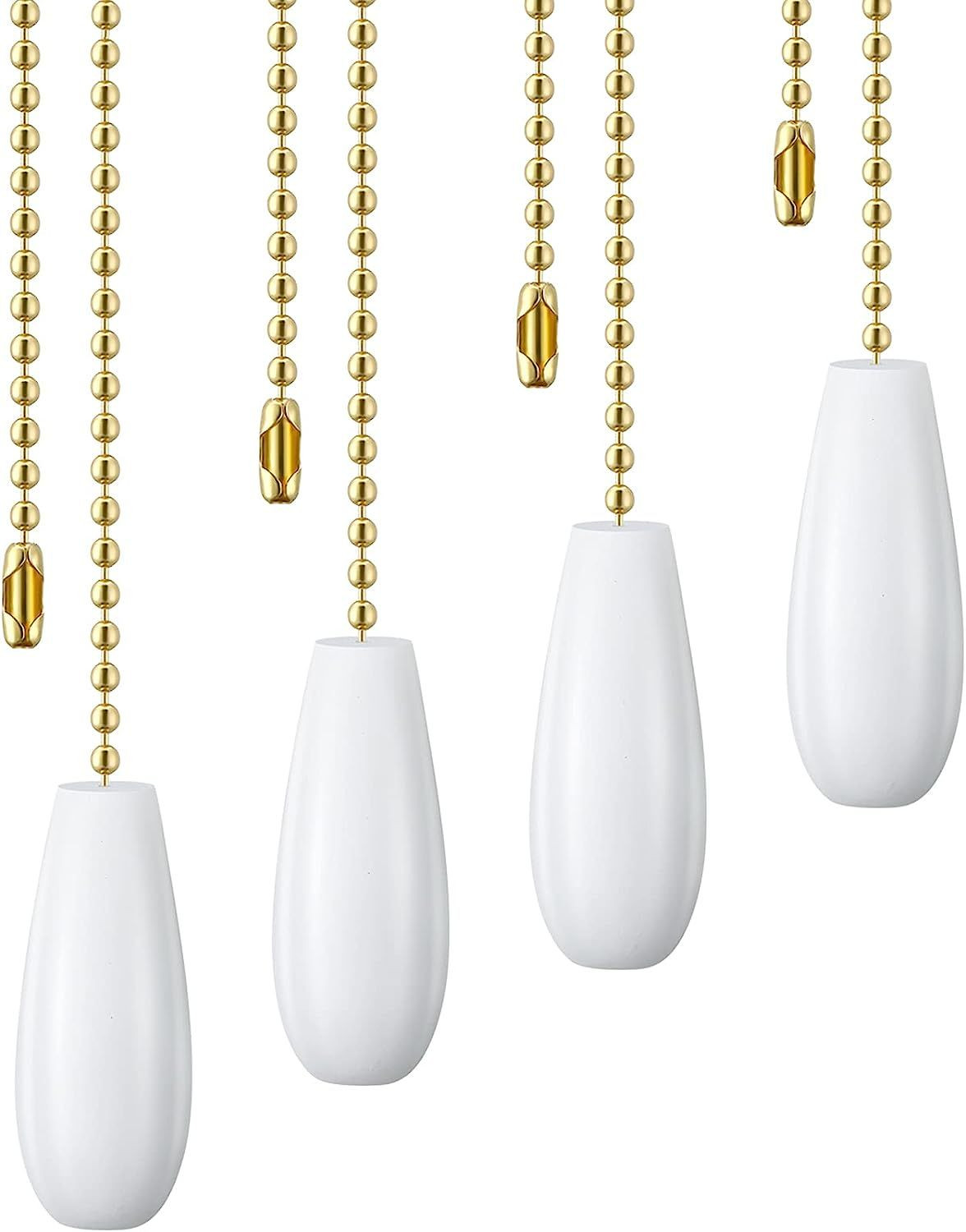 Boao 4 Pieces Ceiling Fan Chain Pulls Extender Wooden Pull White Color