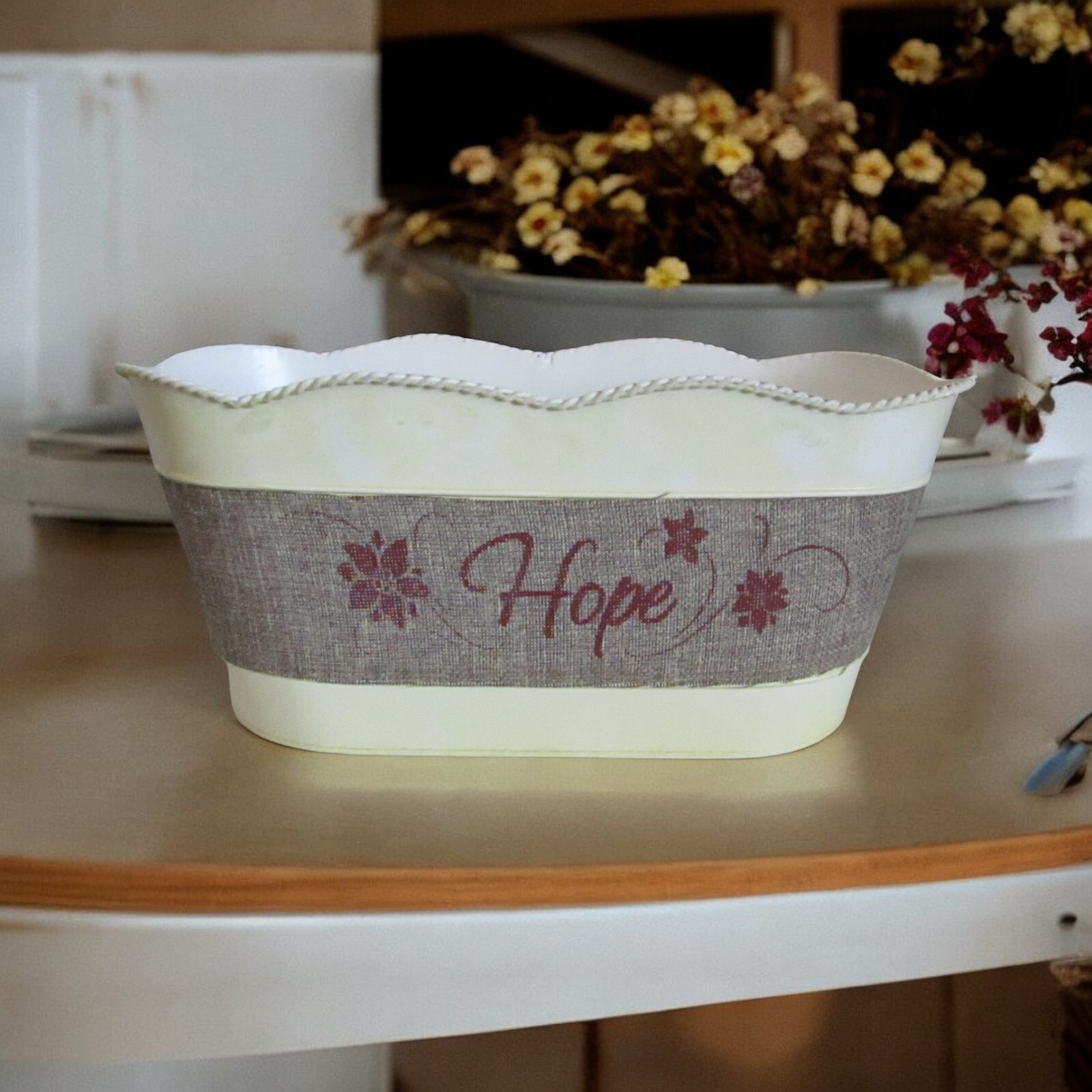 CLEARANCE Tin Metal Basket With "Hope" Ribbon