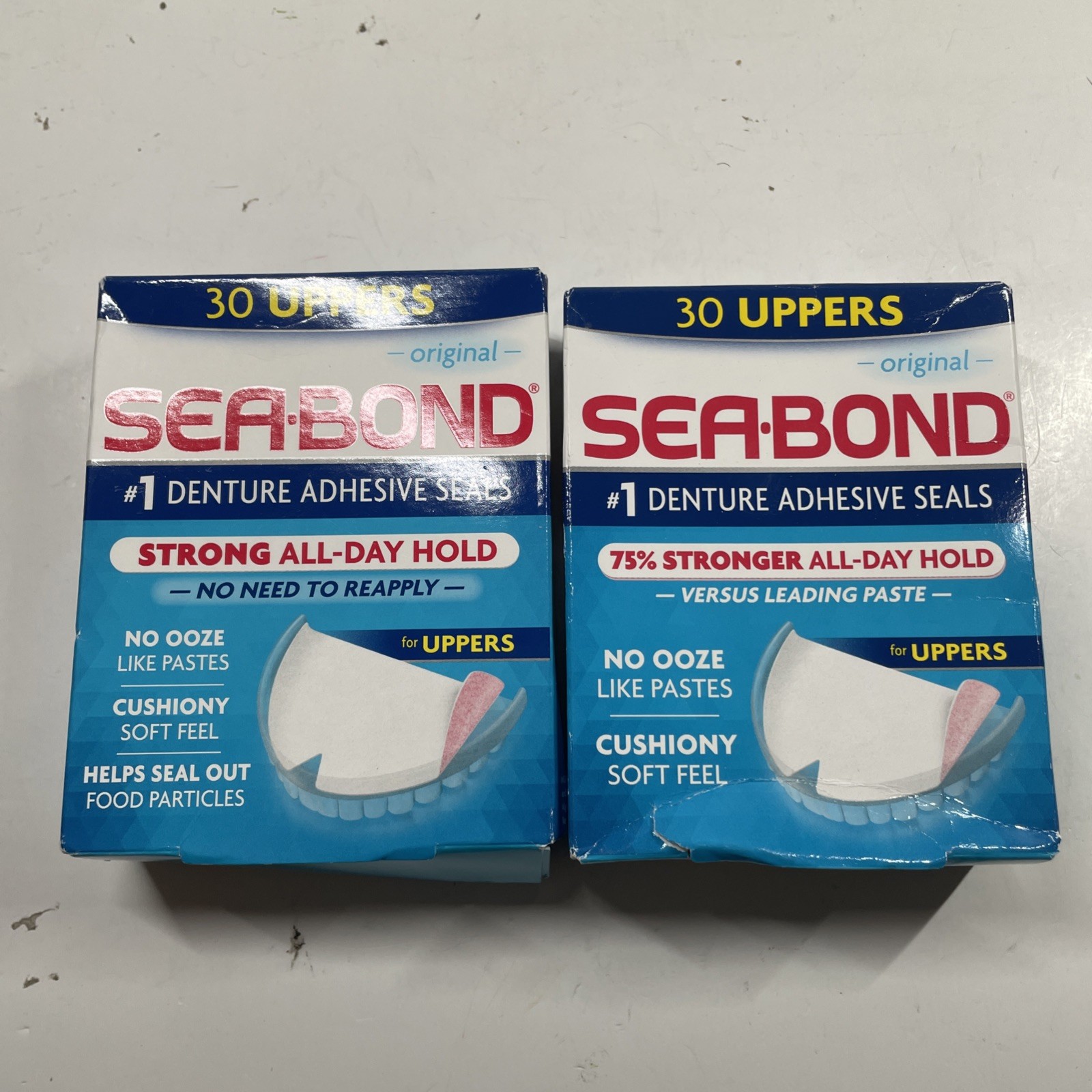 Sea Bond Upper Adhesive Denture Seals Original Lot of 2 Boxes 59* Uppers 1 Open