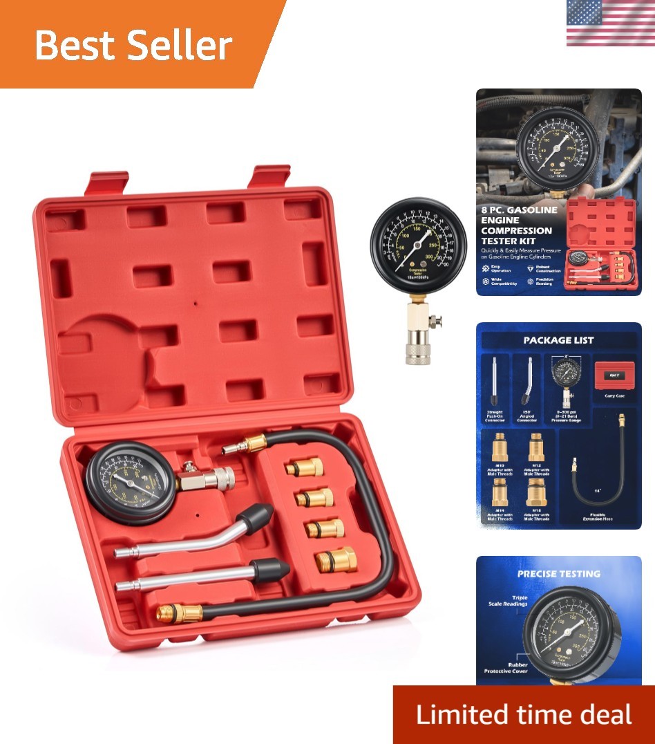 Comprehensive Gasoline Compression Kit: 0-300 psi Gauge & Carry Case Included