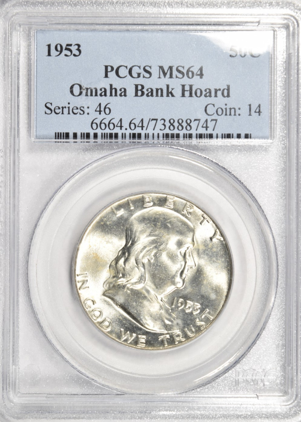 1953 FRANKLIN HALF DOLLAR ~ PCGS MS64 ~ OMAHA BANK HOARD ~ BRIGHT WHITE!