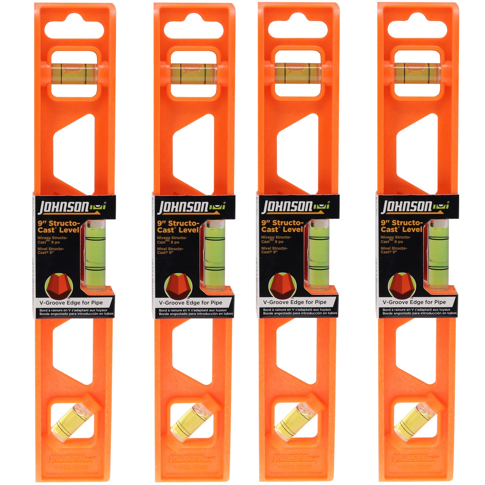 Johnson Level 1402-0900 9-Inch Structo-Cast Torpedo Level (4-Pack)
