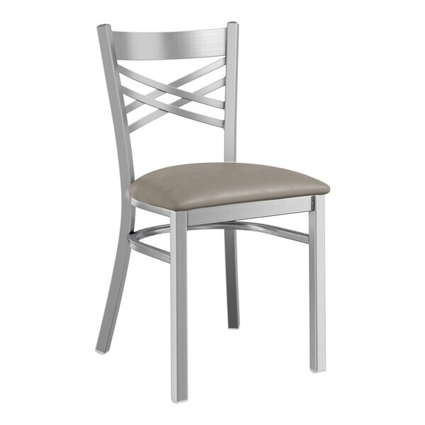 (10 PACK) Cross Back Clear Coat Metal Restaurant Chair With Gray Vinyl Seat