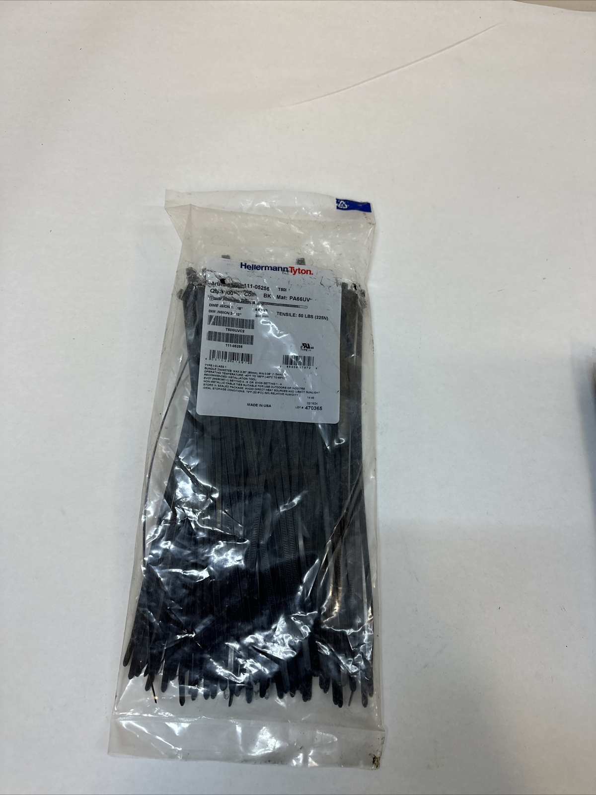 T50I0UVC2 - UV Resistant Cble Tie 12in L UL Rated 50lb TS PA66UV Blck (100 EA)