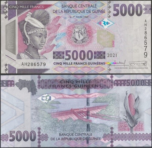 GUINEA P49c B340c 5000 FRANCS 2021 AUNC AH Prefix @ EBS