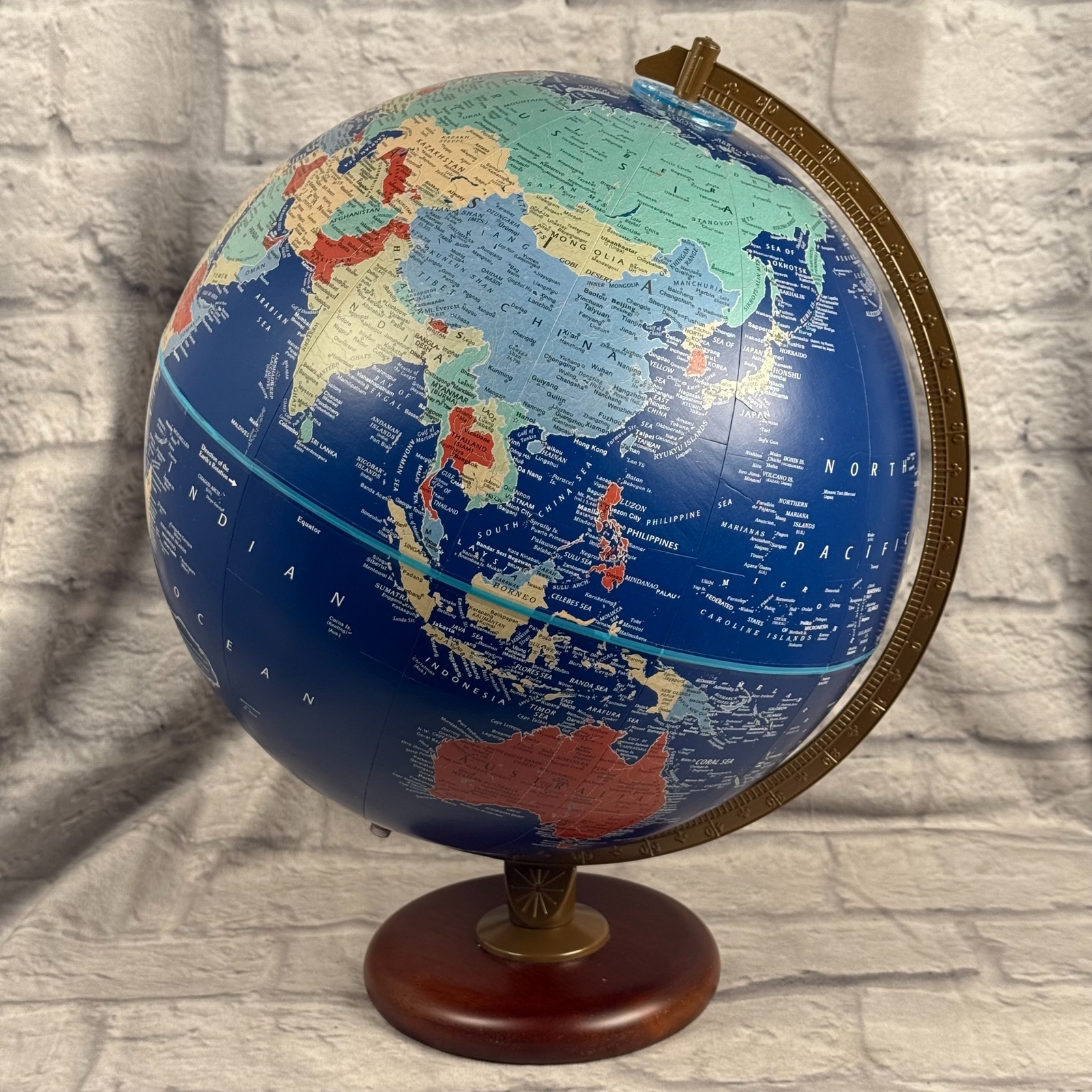 Replogle Designer Series Rotating 12" Diameter World Globe Wood Base Dark Blue