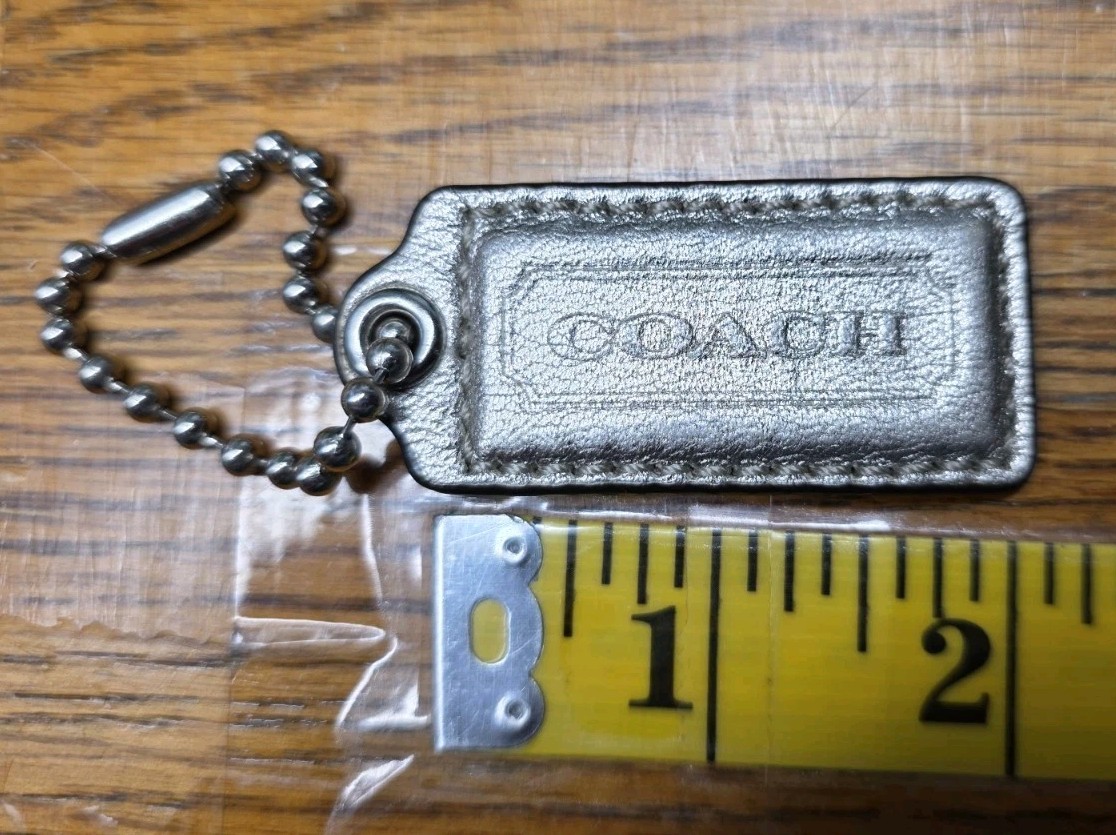 Coach Hangtag Champagne Gold Leather Front And Back With Silver Chain