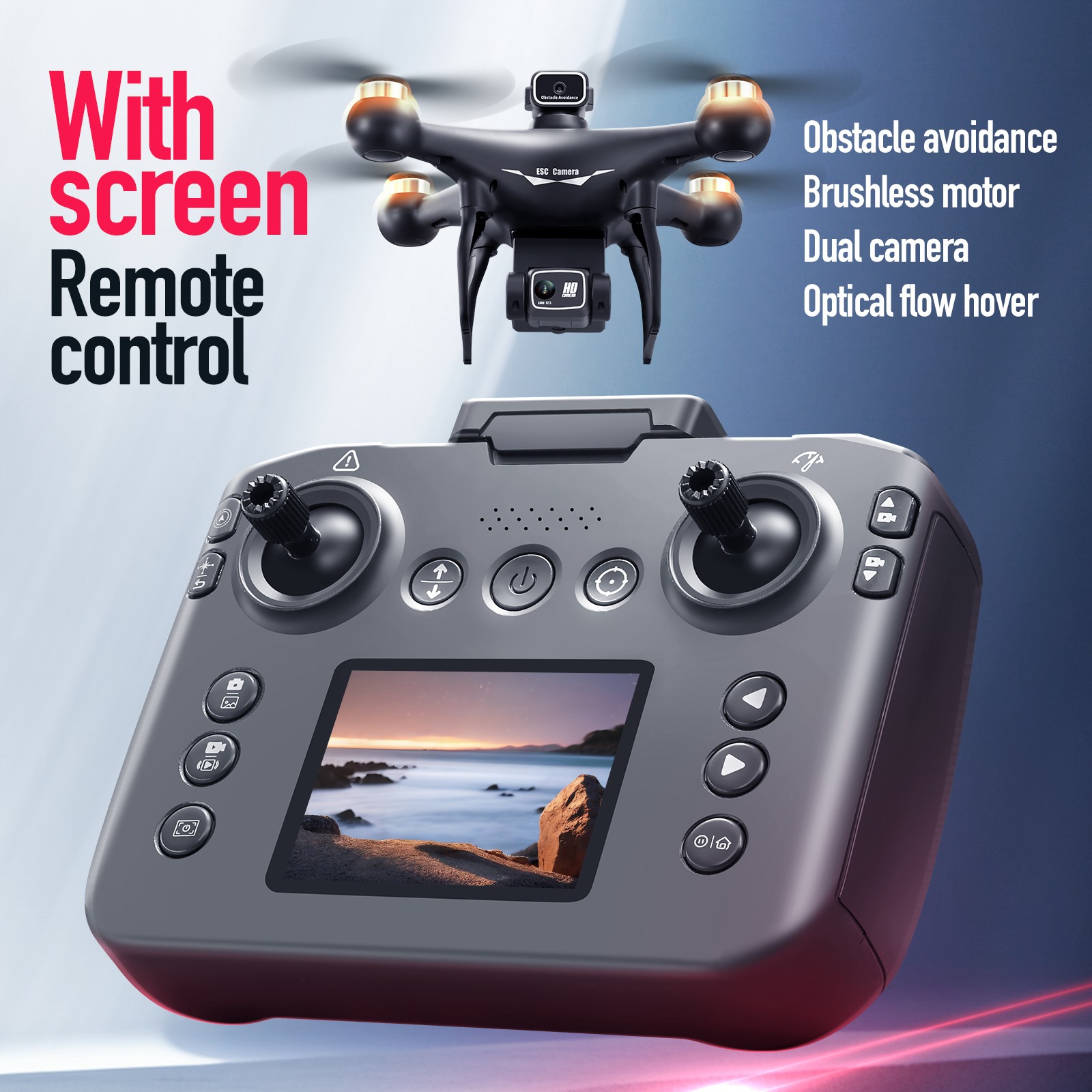 S116 GPS Drone with Screen Controller, Two-Batteries, Brushless Motor, Altitude