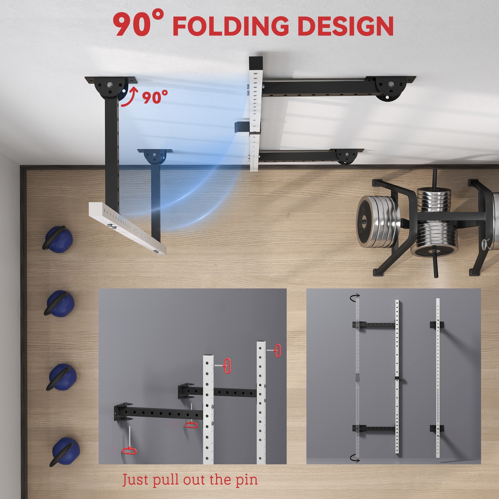 Soozier Folding Squat Rack with Pull Up Bar, 1000 Pounds Capacity, White