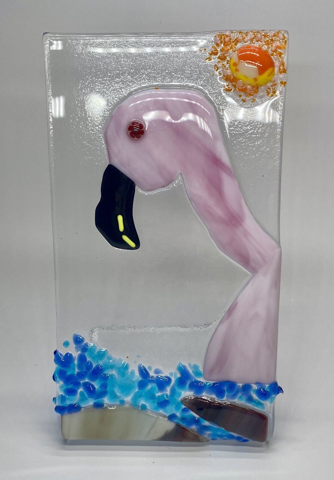 Handmade Fused Art Glass Flamingo Suncatcher / Tea Light Holder / Decor