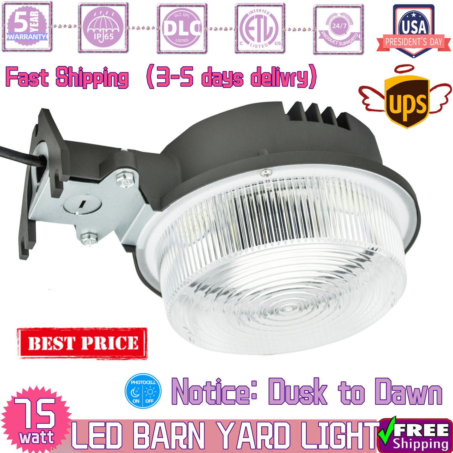 75WLED Barn Light Bright Outdoor Dusk to Dawn Street Wall Light Security Lamp US