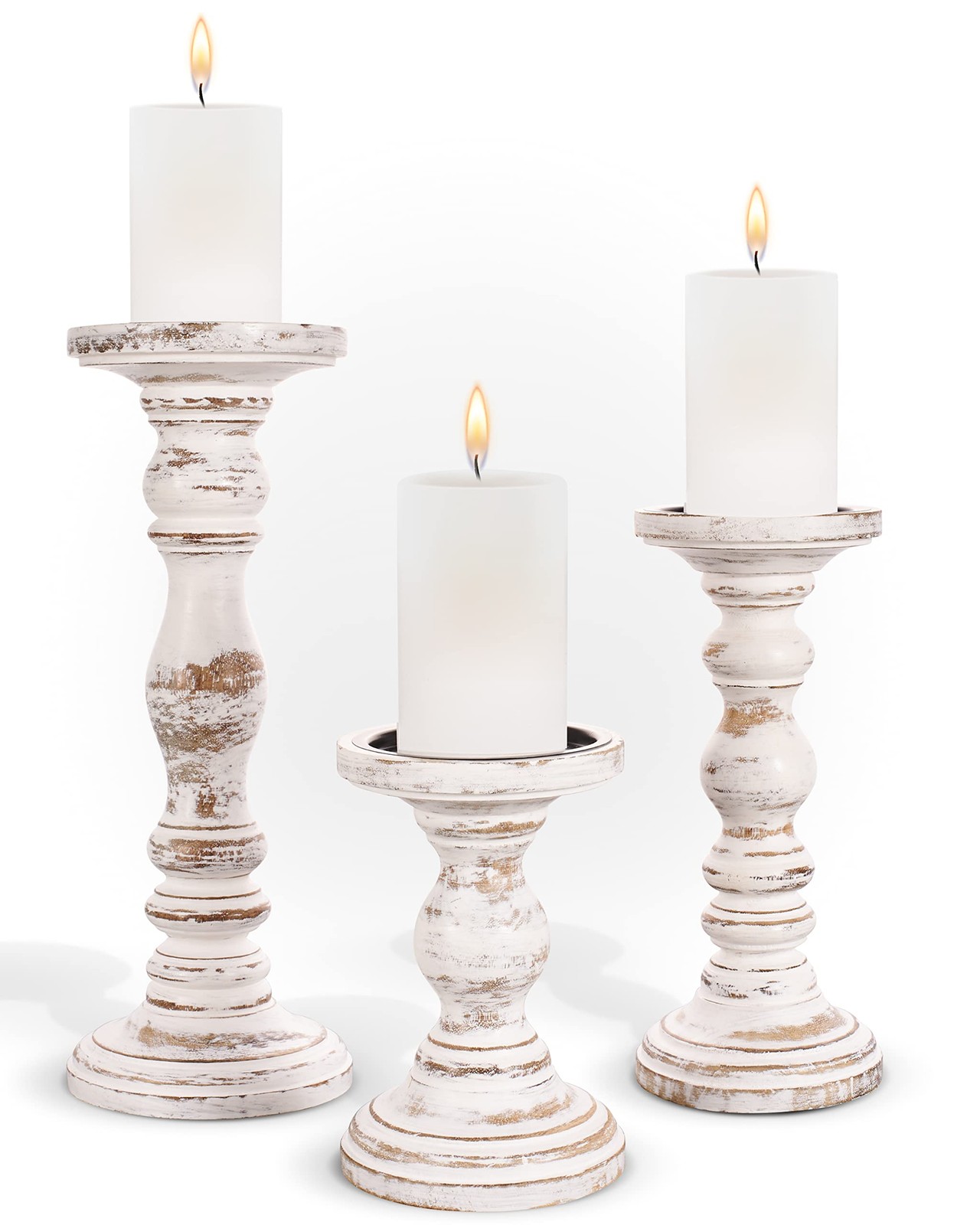 Large Candle Holders for Pillar Candles - Rustic Farmhouse Style Home Decor -...