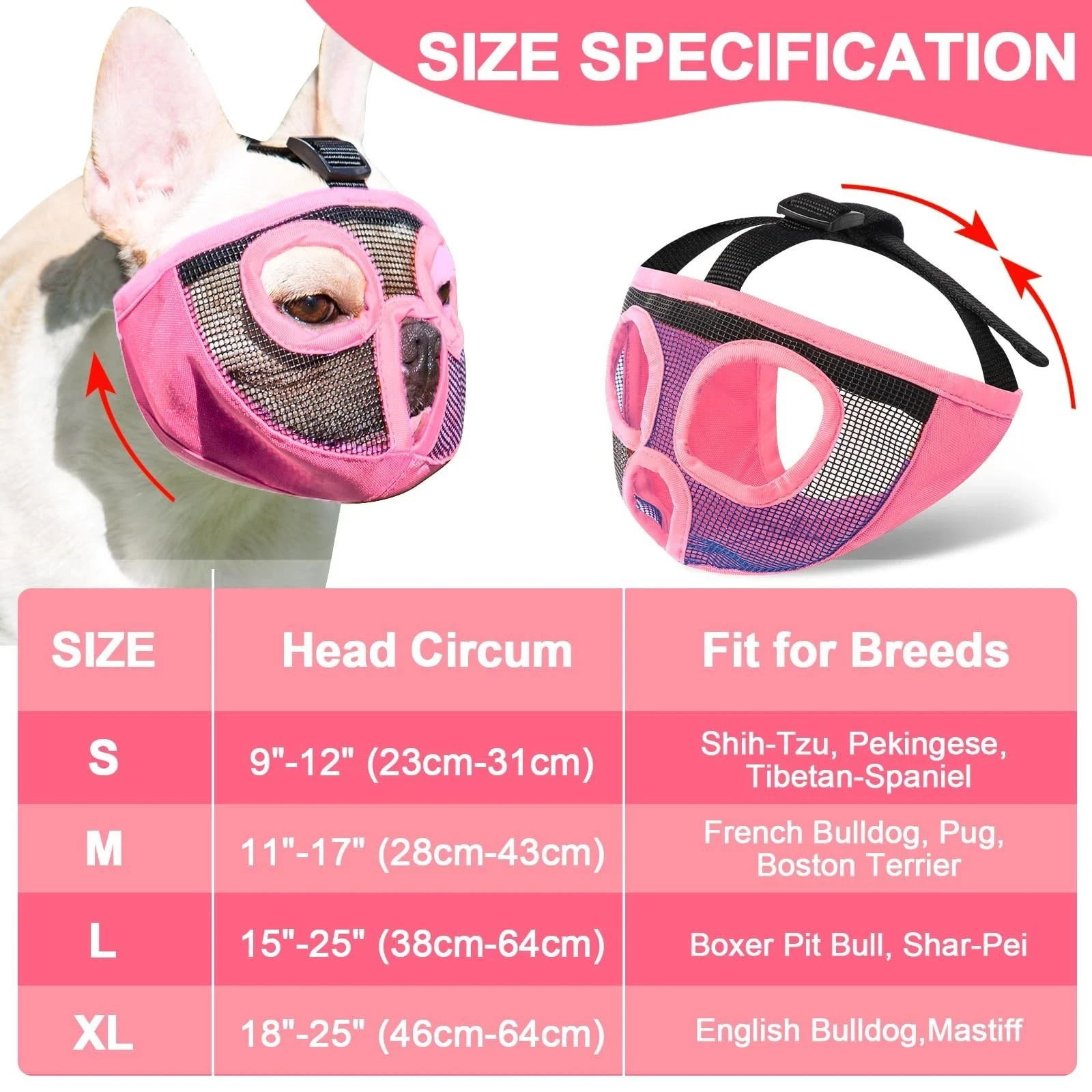 Short Snout Dog Muzzles- Adjustable Breathable Mesh Bulldog Muzzle for Biting...