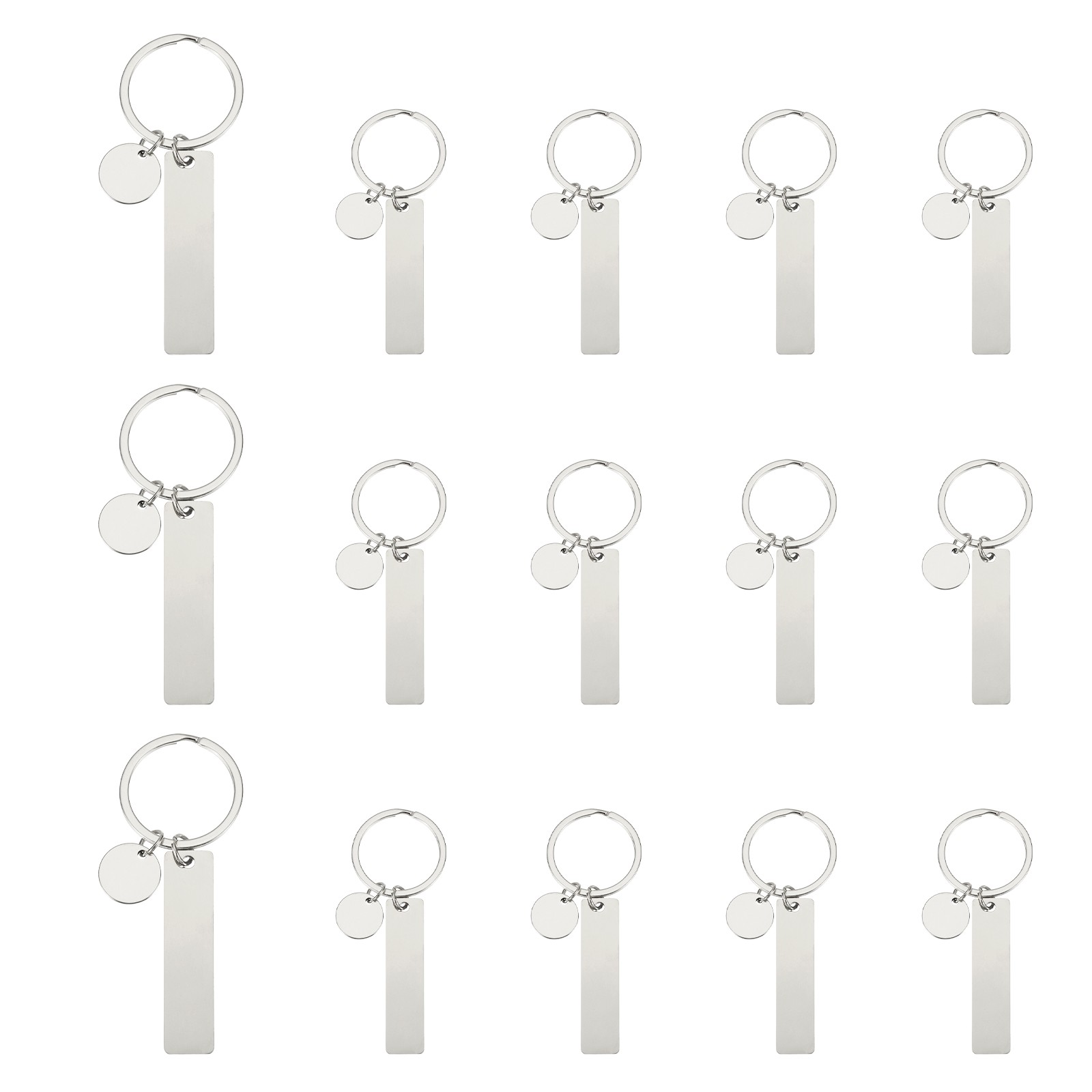 15Pcs Metal Engraving Keychain Blanks, Silver Tone(Rectangular)