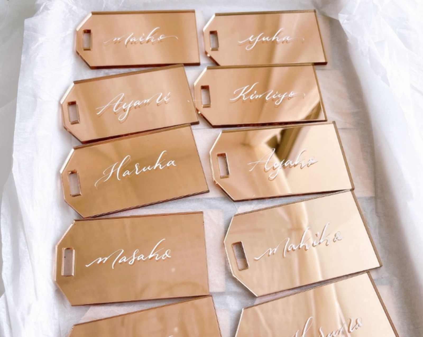 Set of 10 Mirrored Wedding Gift Tags, DIY 3.35x1.97inch, Rose Gold Mirror
