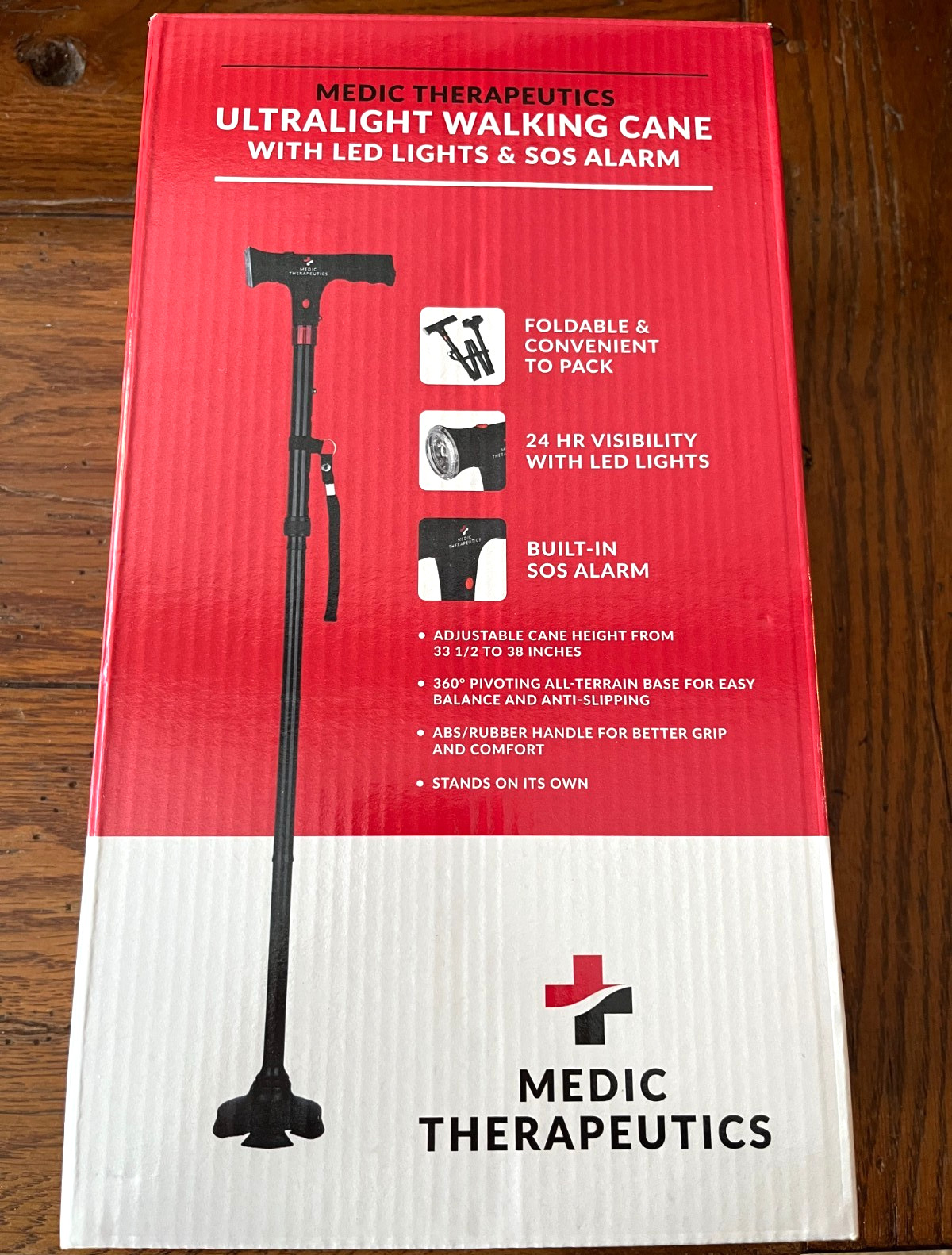 Medic Therapeutics Ultralight Walking Came With LED Lights & Alarm Red Foldable