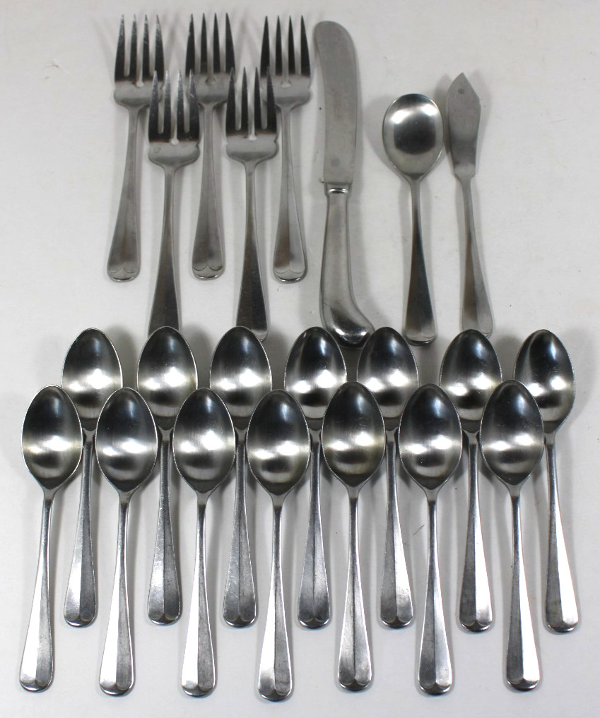 22 Pce. Oxford Hall Japan Jamestown Stainless Flatware Knife, Fork, Spoon