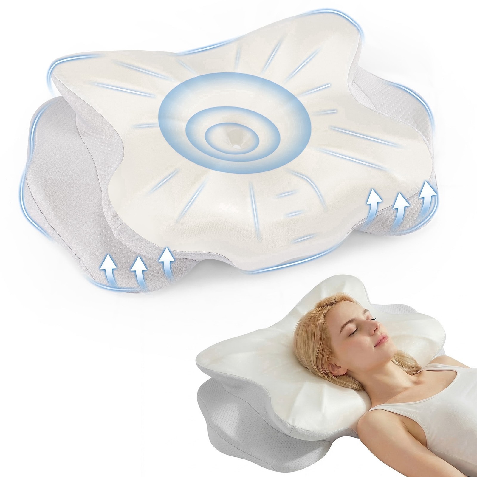 DUMOS Pearlescent Cervical Pillow,Ergonomic Memory Foam Pillow w/Removable Cover